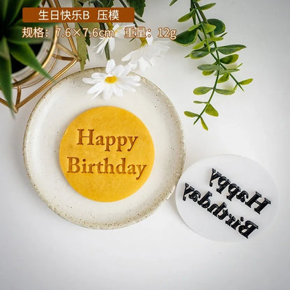 Happy Birthday Theme Cookie Cutter Mold Biscuit Embosser Cake Decoration Tools Stamp Baking Pastry Bakeware Kitchen Accessories