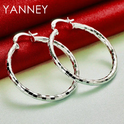 925 Sterling Silver 40MM Fine Round Hoop Earrings For Women Charm Wedding Engagement Gift Fashion Jewelry Accessories