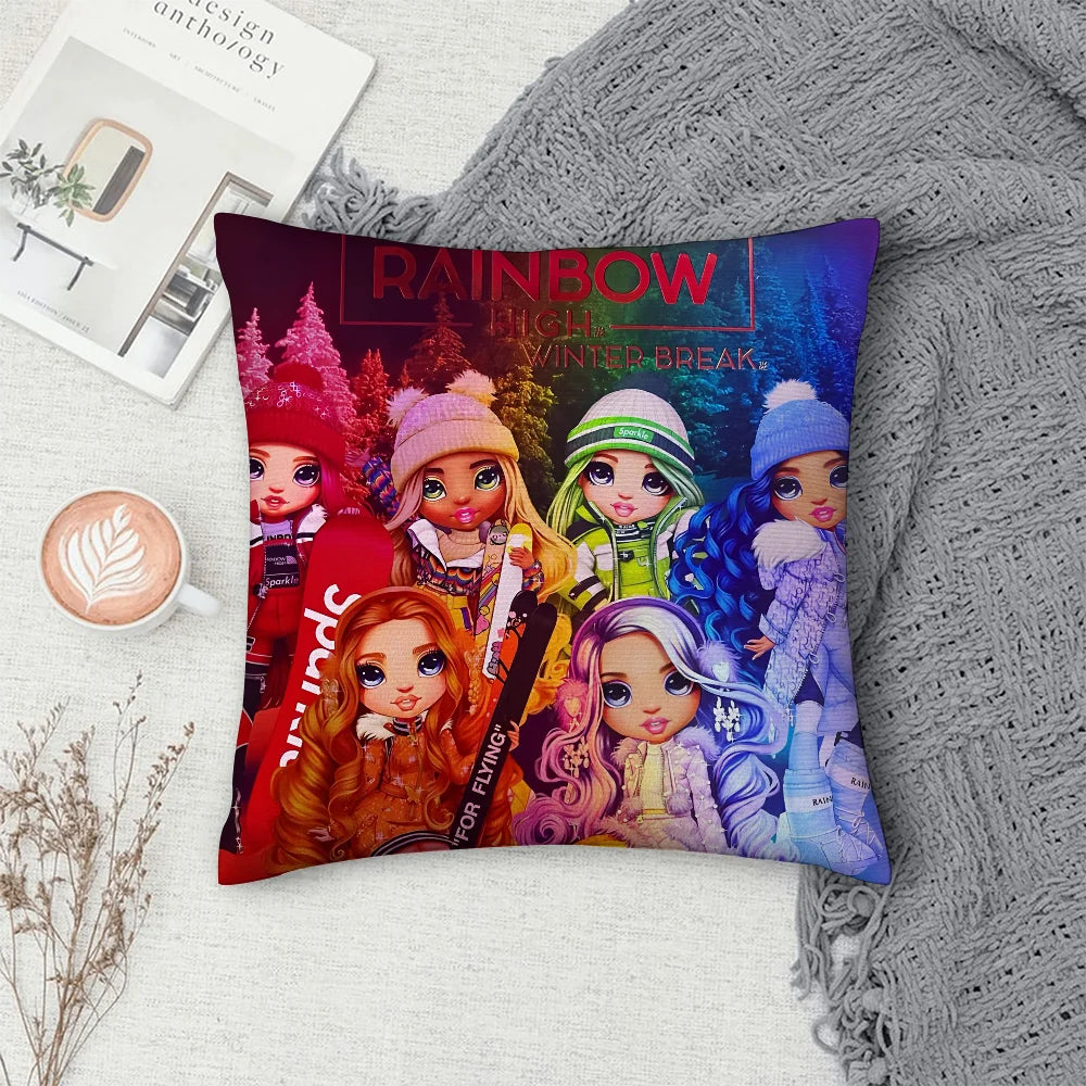 R-Rainbow High Doll Pillow Case Sofa Decorative Home Double-sided Print Plush Square Throw Pillow Covers Cushion Decor Cover
