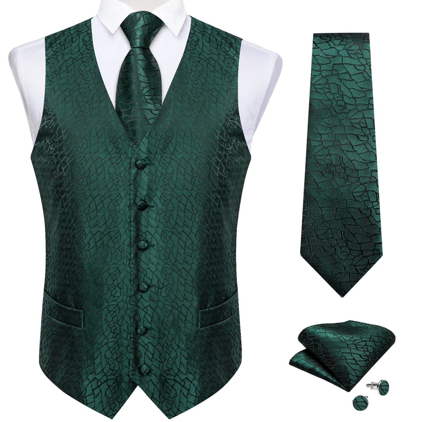Luxury Paisley Men's Suit Vest Tuxedo Waistcoat Necktie Handkerchief Cufflink Sleeveless Jacket Vest