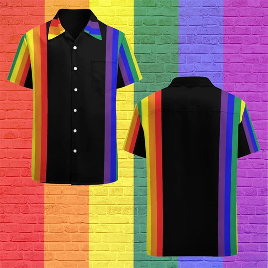Men’s Rainbow Hawaiian Shirt – Short Sleeve Lapel Beach Top
