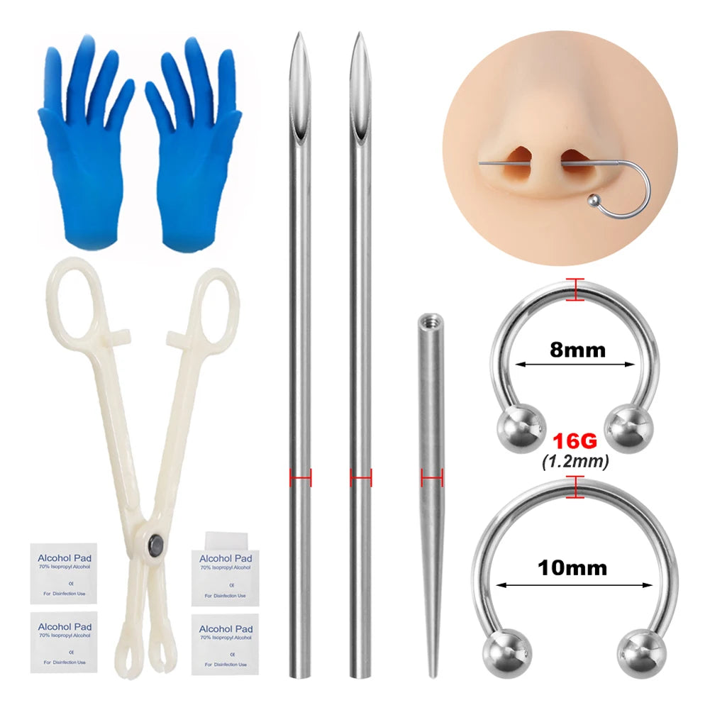 Body Piercing Kit – Surgical Steel Tapers, Needles & Tools for Lip, Nose, Tongue, Cartilage & Navel