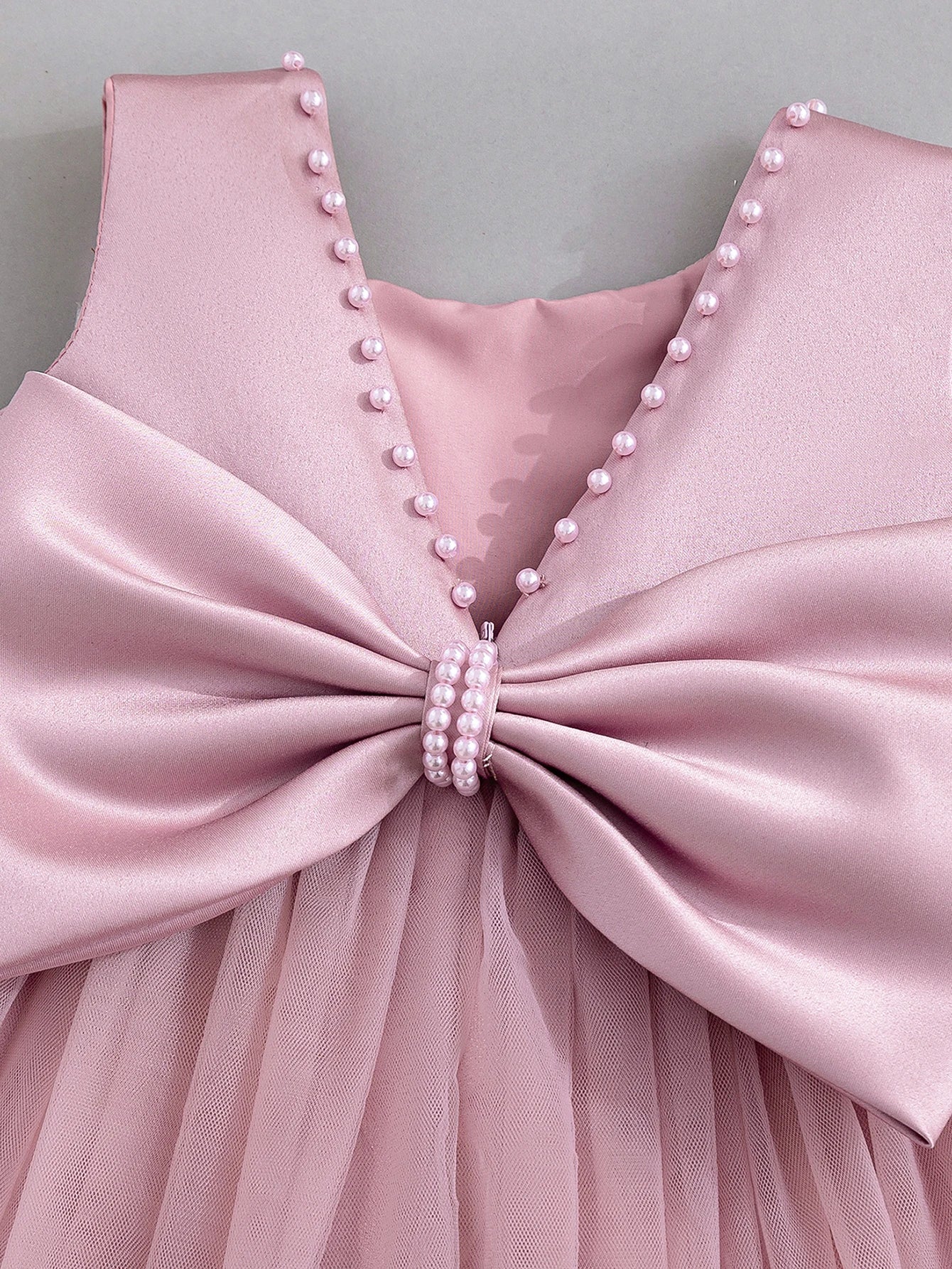 Princess Flower Girls Dresses Pink Sleeveless Bow Satin Wedding Kids Dresses With Pearl For Baby Girls