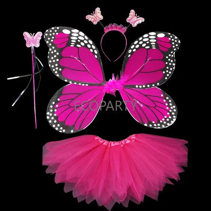 4Pcs Hot Sale Halloween Cosplay Fairy Angel Wings Insect Theme Costume For Kids Girls Butterfly Wings Costume Performance Dress