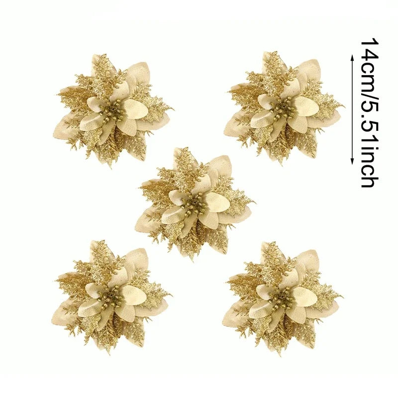 Christmas Glitter Artificial Flowers Tree Hanging Ornaments