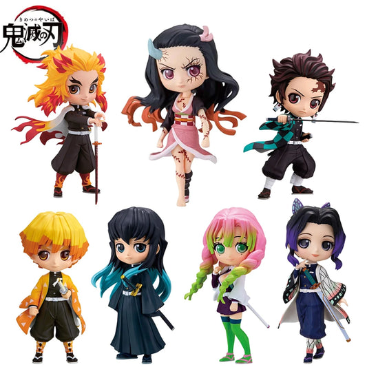 15cm Anime Demon Slayer Figure Doll Toy Nezuko Tanjirou Zenitsu Inosuke Kyoujurou Shinobu Giyuu Qposket Model Toy Kids Xmas Gift
