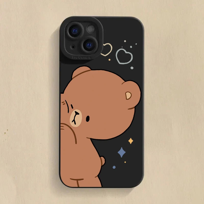 Cartoon Cute Bear Couple Silicone Phone Case For iPhone 16 Pro Max 15 14 13 12 11 Pro  16 Plus  Shockproof Soft Cover