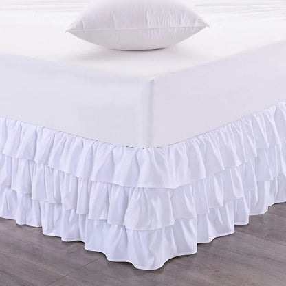 Best Selling Three Layers Comfort Luxurious Ruffle Waterfall Bed Skirt With Wrap Around Elastic-15 Inch High(No Pillowcase)