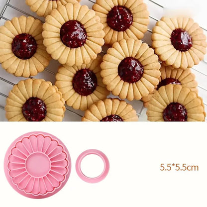 Jam Sandwich Cookie Cutter Biscuit Mold 3D Christmas Plastic Pressable Fondant Cookie Stamp New Year Cake Decor Baking Supplies