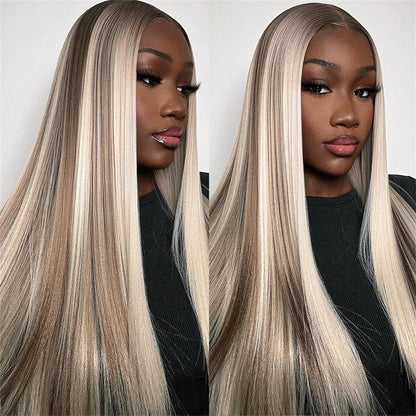 4/613 Balayage Brown Blonde 13x4 Straight Lace Front Wig Colored Human Hair Wigs For Women Body Wave Wig 613 HD Lace Frontal Wig