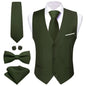 Designer Men's Vest Solid Silk Satin Waistcoat Tie Bowtie Hanky Set