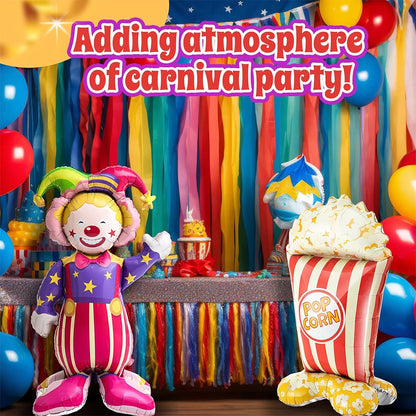 Giant Smiling Popcorn Clown Foil Balloon – Circus & Carnival Party Decoration