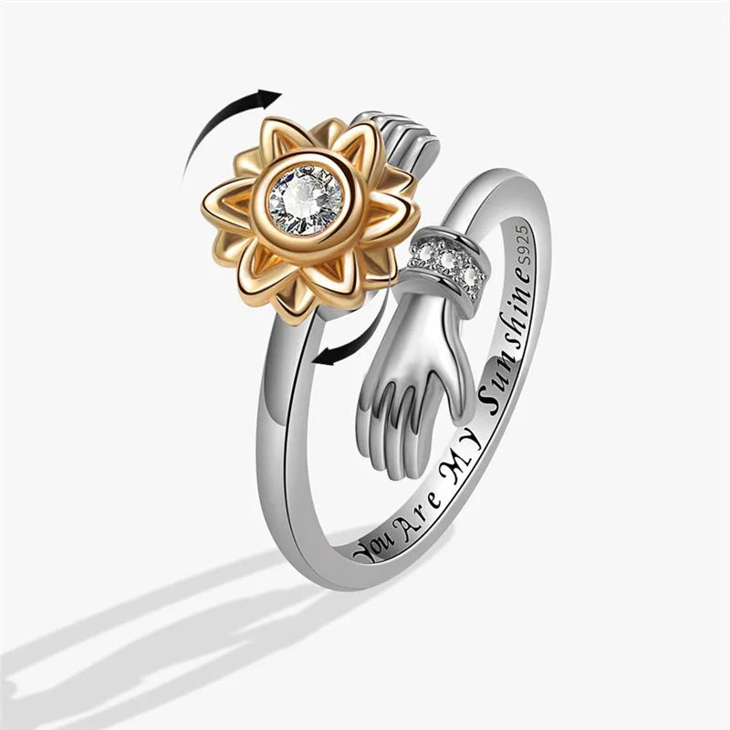Fashion Beads Anxiety Fidget Spinner Rings Korea Crystal Butterfly Flower Star Moon Ring Anti Stress Jewelry Gift