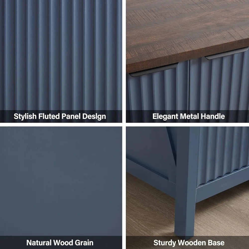 32 Fluted Sideboard Storage Cabinet Buffet - 7-Level Adjustable Shelves, Modern Farmhouse Rustic Chic Multi-Functional Organizer