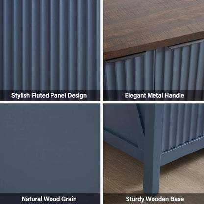 32 Fluted Sideboard Storage Cabinet Buffet - 7-Level Adjustable Shelves, Modern Farmhouse Rustic Chic Multi-Functional Organizer