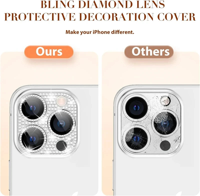 Bling Diamond Camera Lens Protector for iPhone – Glitter Metal Case for iPhone 11/12/13/14/15/16 & Pro Max Models