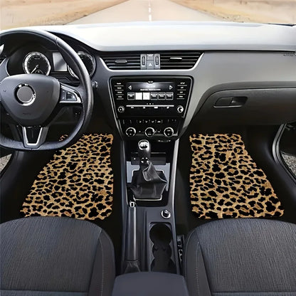 Leopard Print Car Floor Mats: Universal Fit, 4-Piece Set, Absorbent Polyester Fiber, Non-Slip, Washable, Suitable for Cars & SUVs