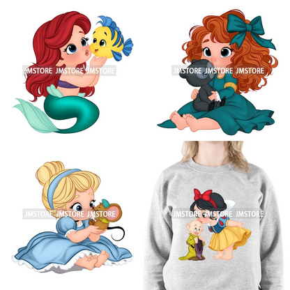 Love Cute Cartoon Little Baby Princess Girls Character Iron on DTF Transfers Washable Stickers Ready to Press for Clothes Bags