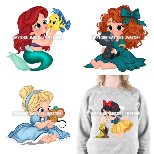 Love Cute Cartoon Little Baby Princess Girls Character Iron on DTF Transfers Washable Stickers Ready to Press for Clothes Bags