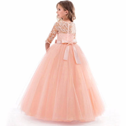 Girl's Elegant Tulle Bow Dress for Party Bridesmaid Wedding Ball Gown Princess First Communion Dress