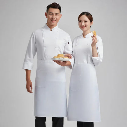 Long Sleeve Chef Coat for Big Men in White – Perfect Uniform for Kitchen Staff in Restaurants and Hotels