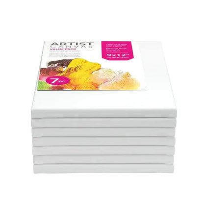 Studio Stretched Canvas, 9"X12", 7 Pack, 100% Cotton Acid Free, White, Academic Canvas, For All Skill Levels