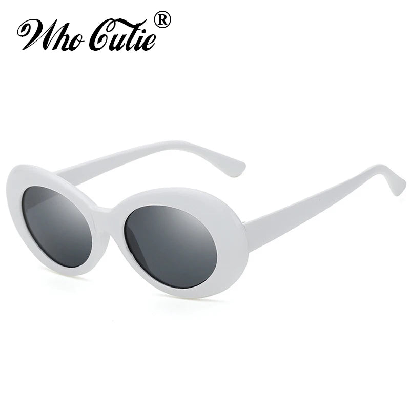 WHO CUTIE Vintage Small Oval Sunglasses Men Women Brand Designer 90S Retro White Leopard Frame Shades Sun Glasses OM524