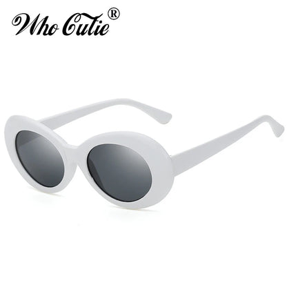WHO CUTIE Vintage Small Oval Sunglasses Men Women Brand Designer 90S Retro White Leopard Frame Shades Sun Glasses OM524