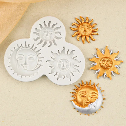Sun Moon Face Fondant Silicone Mold DIY Cake Decorating Tool Sugarcraft Chocolate Clay Gumpaste Mold Cupcake Baking Tools