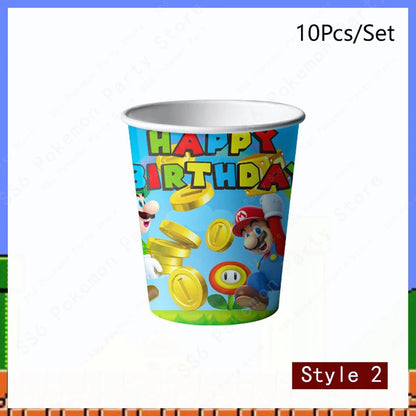 Super Mario Bros Birthday Decoration Party Supplies Disposable Tableware Baby Shower Paper Cup Tablecloth Plate Napkin Bag Kit