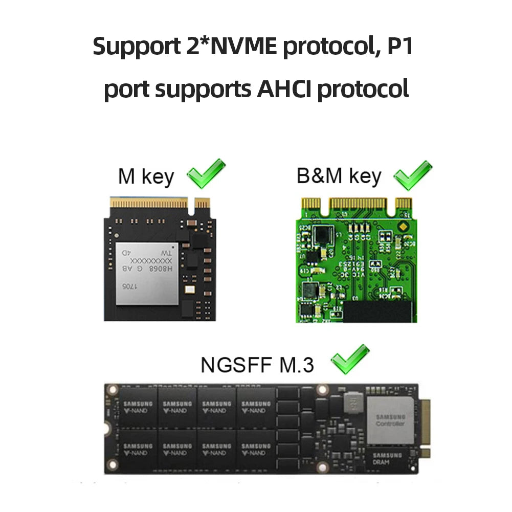 Dual-Bay M.2 NVME SSD Clone USB3.2 Type C NVME Docking Station M.2 M.3 NVME PCI-E External Hard Disk Box for M2 SSD M Key SSD