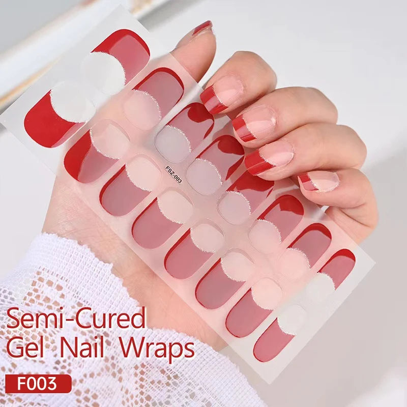 Semi-Cured Gel Nail Wraps - 16 or 20 Tips, Fashionable French Nails, Long-Lasting Full Cover Gel Stickers for DIY Manicure