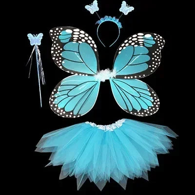4Pcs Hot Sale Halloween Cosplay Fairy Angel Wings Insect Theme Costume For Kids Girls Butterfly Wings Costume Performance Dress