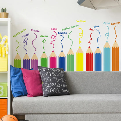 Cartoon Rainbow Crayon Wall Stickers Kids Room Bedroom Background Decoration Wallpaper Home Decor Self Adhesive Nursery Decals