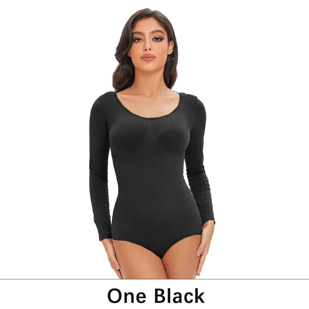 Womens Spandex Elastic Body Suit   Tummy Control Long Sleeve Shapewear Open Crotch