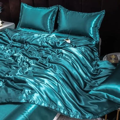 Luxury Ice Silk Bedding Set Satin Silky Duvet Cover Set With Pillowcase High-end Home Textiles Solid Color Bed Cover Sets