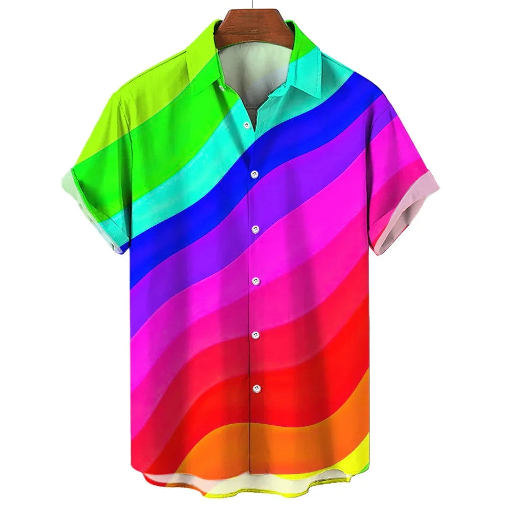 Hawaiian Men's Shirts Happy Pride Month Rainbow Design Summer Trends Casual Streetwear Men's Clothing Men's Short Sleeve Shirts
