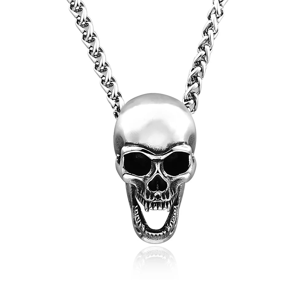 Gothic Vintage Stainless Steel Skull Pendant Necklace For Men Women Punk Skull Bottle Opener Necklace Biker Jewelry Accessories
