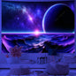 Galaxy Space Landscape UV Reactive Tapestry Trippy Planet Mountain River Neon Art Wall Tapestries for Bedroom Dorm Party Decor