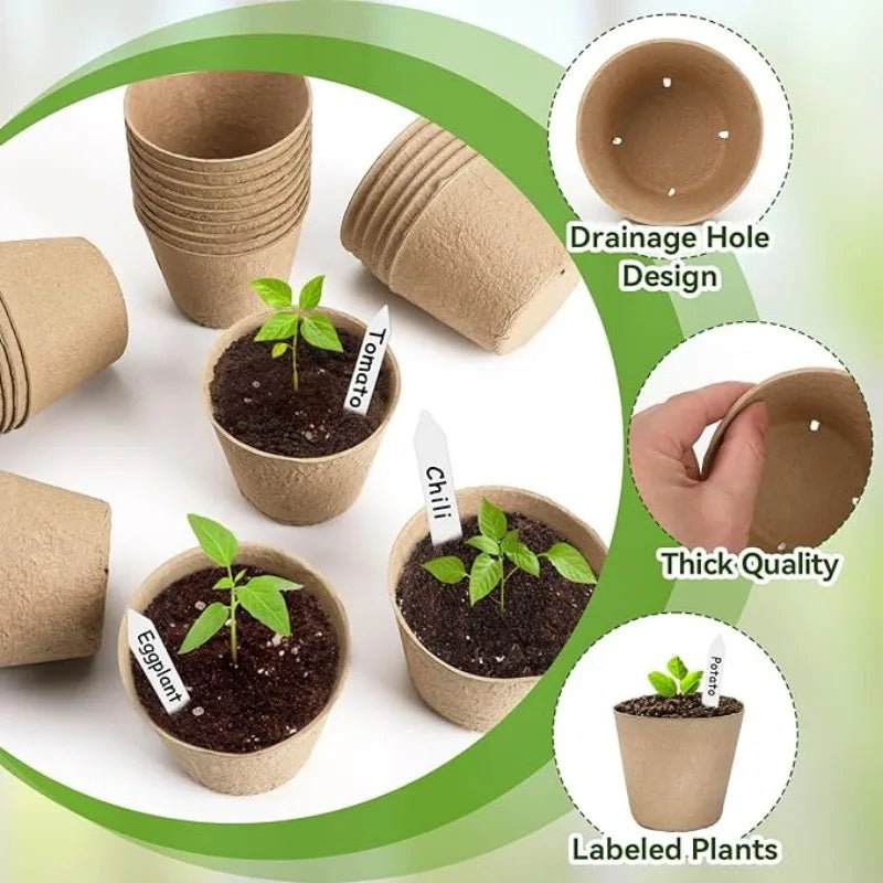 20-200PCS 3.15 Inch Peat Pots for Seedling Outdoor Garden Germination Nursery Pots  Pulp Biodegradable Seed Starter Pots Kits