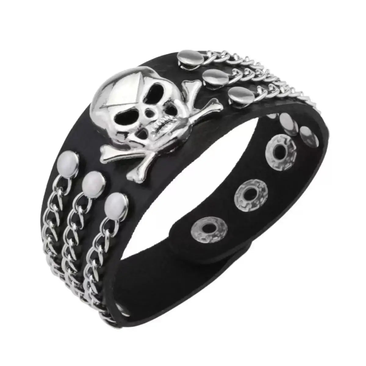 Punk Style Skull, Exaggerated Personality, Trendy Rivet Bracelet, Rock Pu Leather Bracelet, Halloween Gift