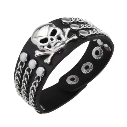 Punk Style Skull, Exaggerated Personality, Trendy Rivet Bracelet, Rock Pu Leather Bracelet, Halloween Gift