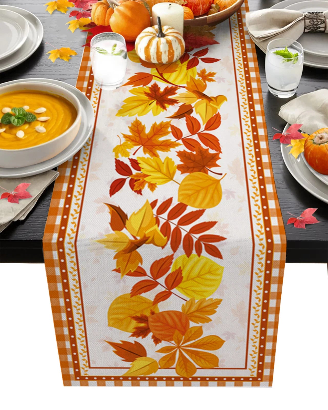 Thanksgiving Autumn Maple Leaves Table Runner Christmas Dinner Table Cloth Wedding Party Decor Cotton Linen Tablecloth