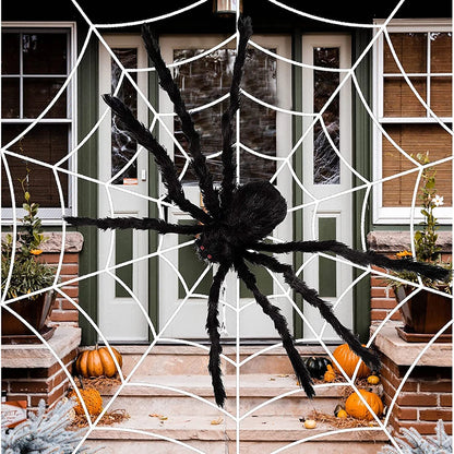 1.5/2.5m Giant Spider Webs Halloween Decorations,White Black Spider Web for House,Large Horror Stretchy Cobweb for Outdoors