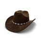 1Pcs Premium Brown Cowboy Hat with Crystal Band Stylish Sun Western Theme Parties,Outdoor Ranch Activities Casual Daily Wear