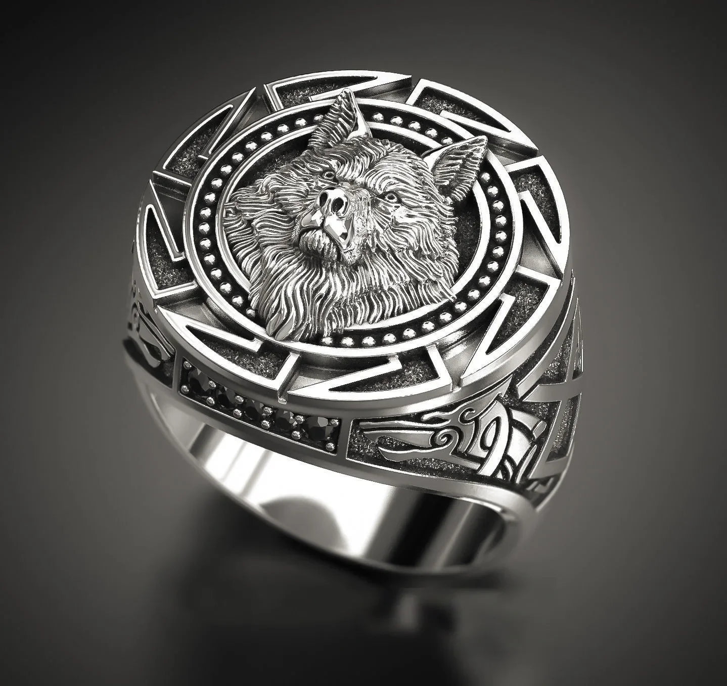 Retro 925 Sterling SilverTotem Thai Warrior Wolf Head Men's Ring