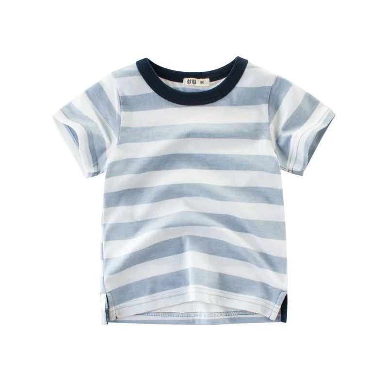 OLEKID 2025 Summer Stripe Children Boys T-shirts Printed Letter 2-8 Years Kids Little Boy Tops Short Sleeve Toddler Tees Clothes