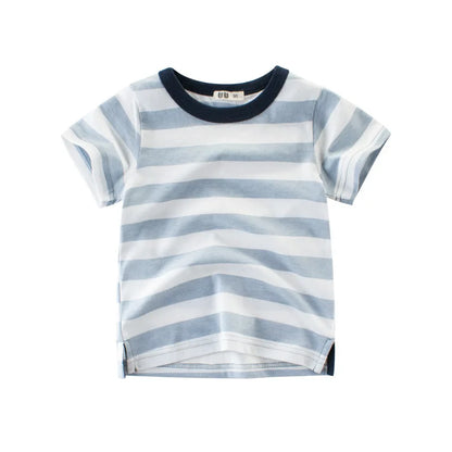 OLEKID 2025 Summer Stripe Children Boys T-shirts Printed Letter 2-8 Years Kids Little Boy Tops Short Sleeve Toddler Tees Clothes