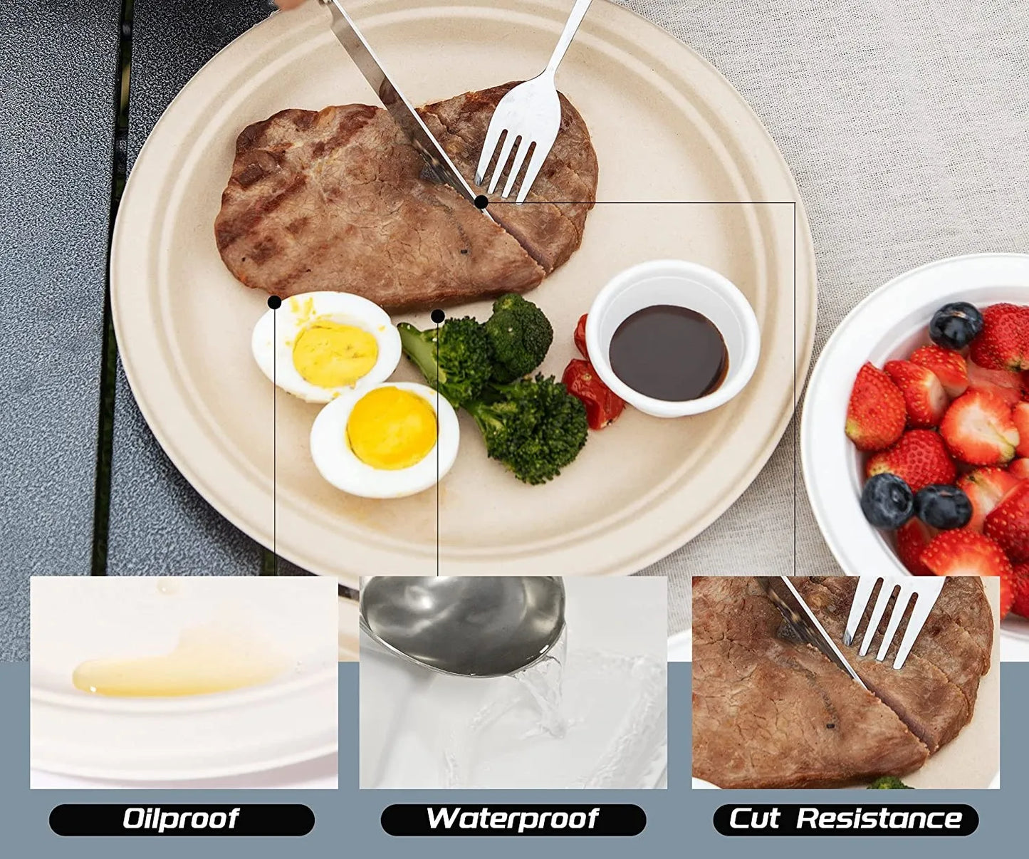 25-50Pack 9&7inch Heavy-Duty Disposable Paper Plates100% Compostable Bagasse Natural Biodegradable Eco-Friendly Sugarcane Plates