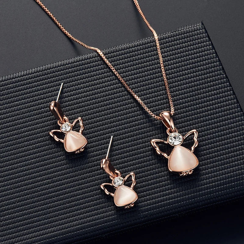 3pcs\ Women Elegant Waterdrop Rhinestone Pendant Necklace Hook Earrings Jewelry Set